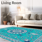 Ocean Blue Mandala Floral Scroll Rug
