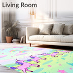 Pink Unicorns And Rainbows In Sky Rug