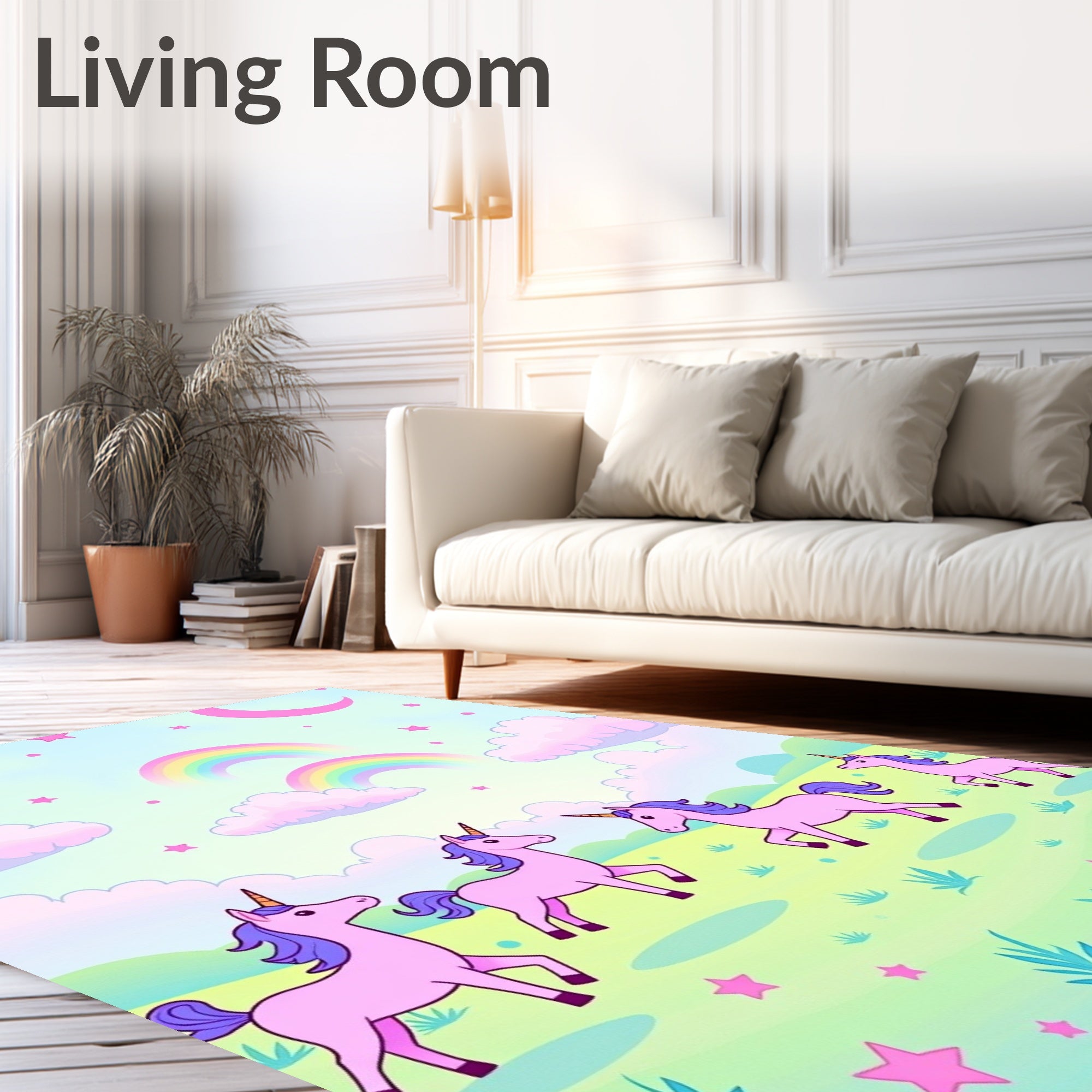 Pink Unicorns And Rainbows In Sky Rug