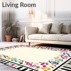 Colorful Music Notes Piano Border Rug