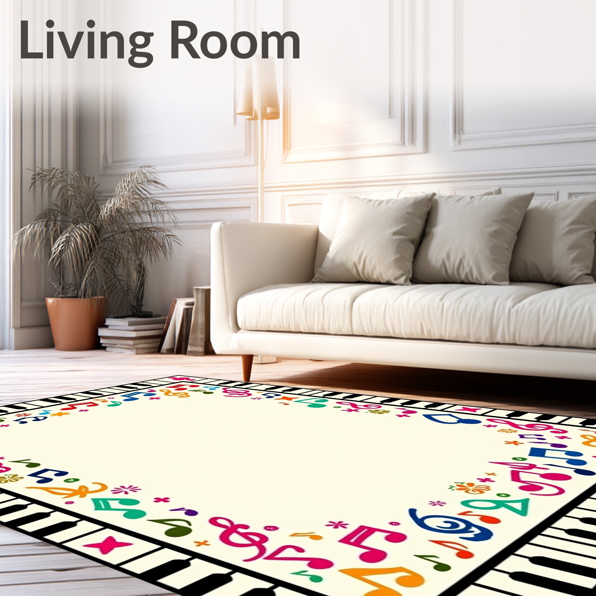 Colorful Music Notes Piano Border Rug