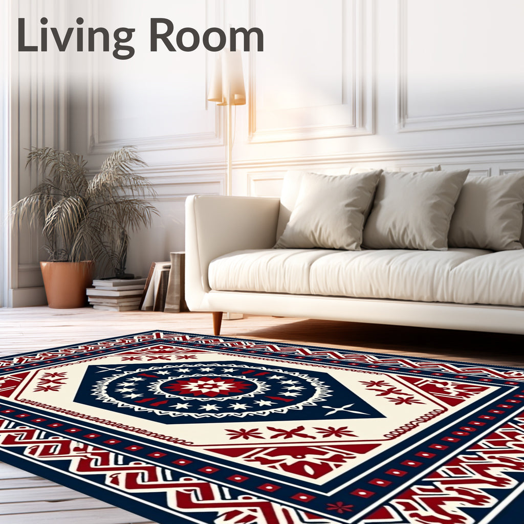 Crimson Navy Geometric Medallion Rug