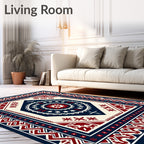 Crimson Navy Geometric Medallion Rug