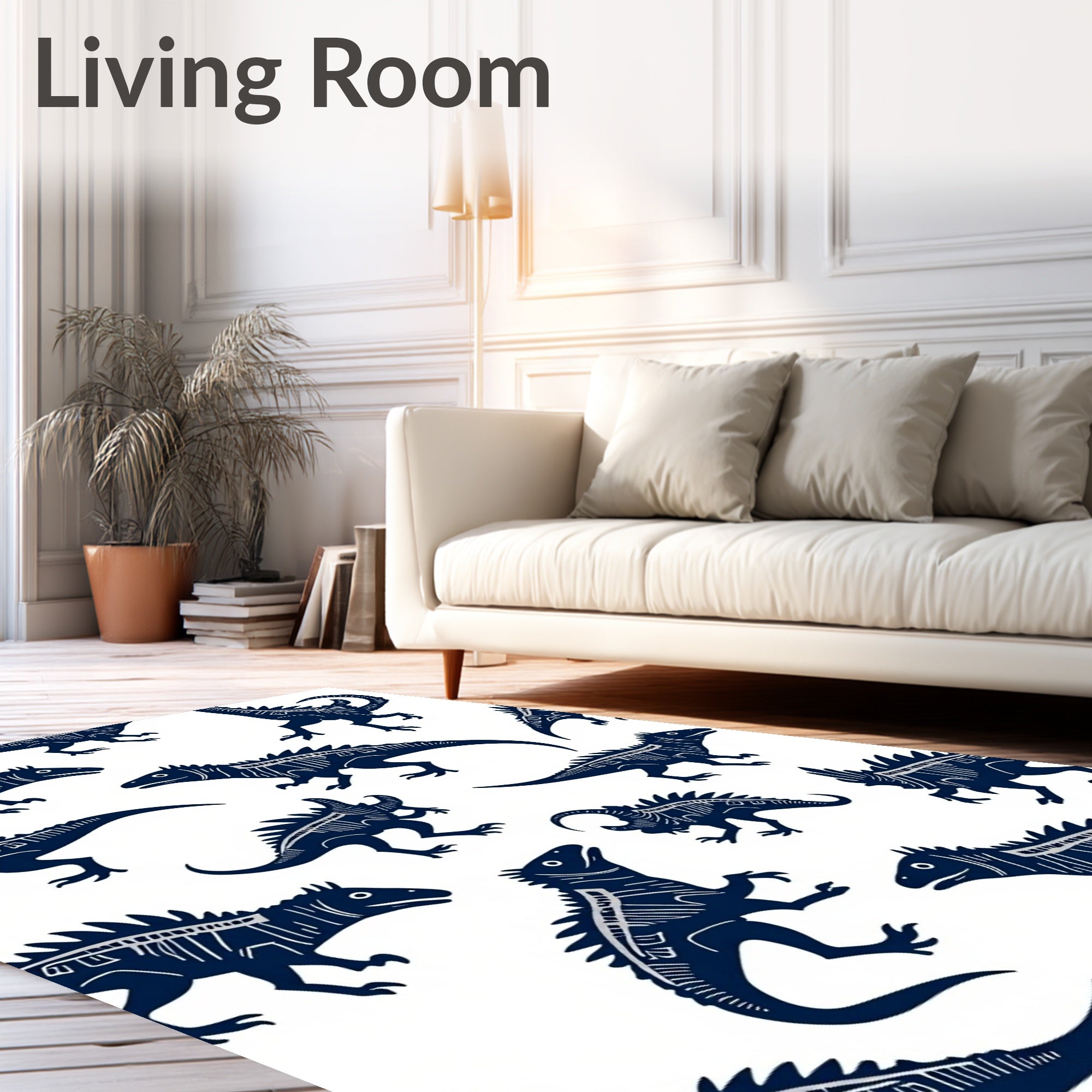 Dark Blue Dinosaur Skeleton Repeating Pattern Rug