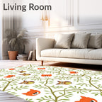 Whimsical Fox Owl Tree Branches Rug