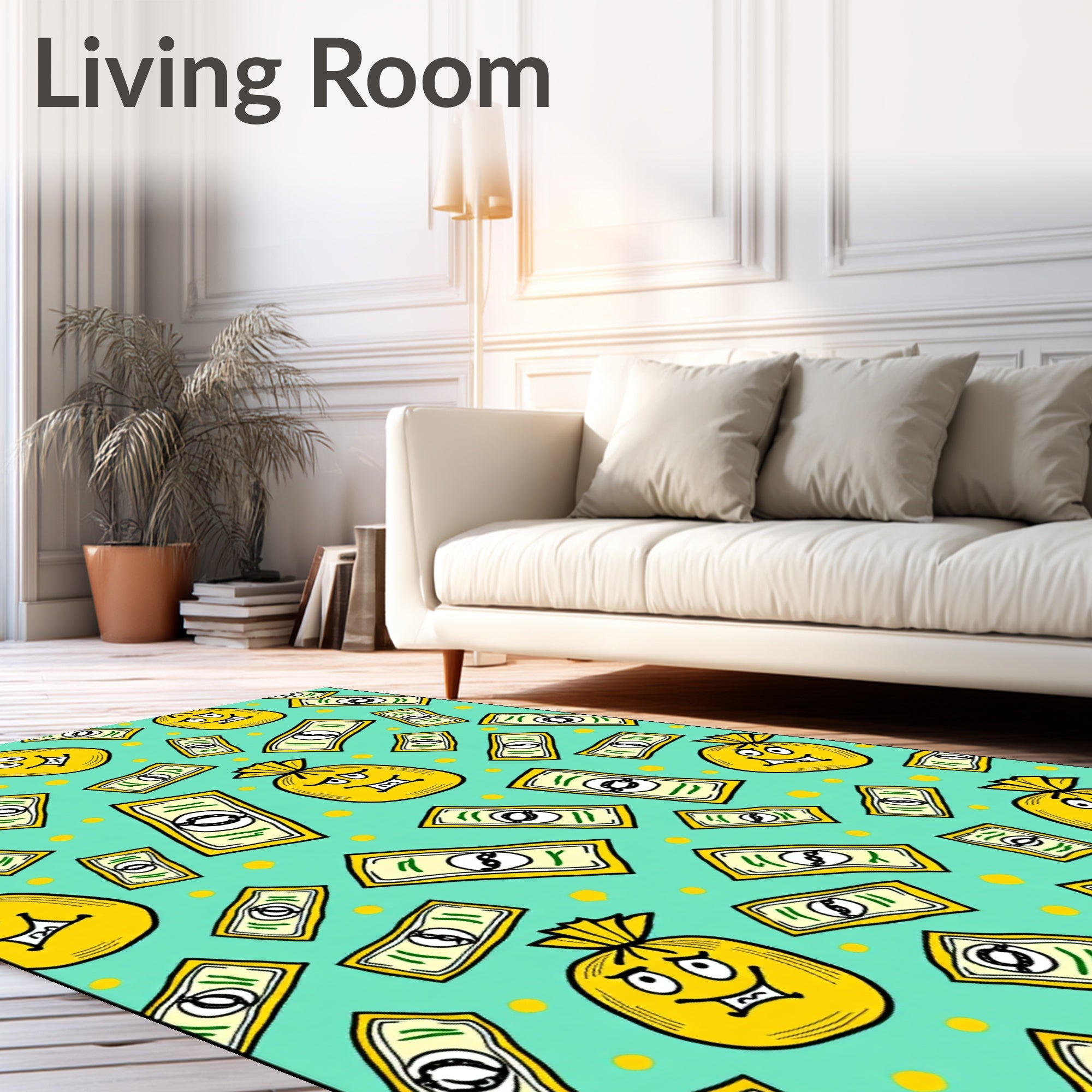 Yellow Money Bags and Bills All-Over Rug