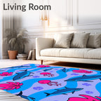 Vibrant Blue Shark Jellyfish Waves Rug