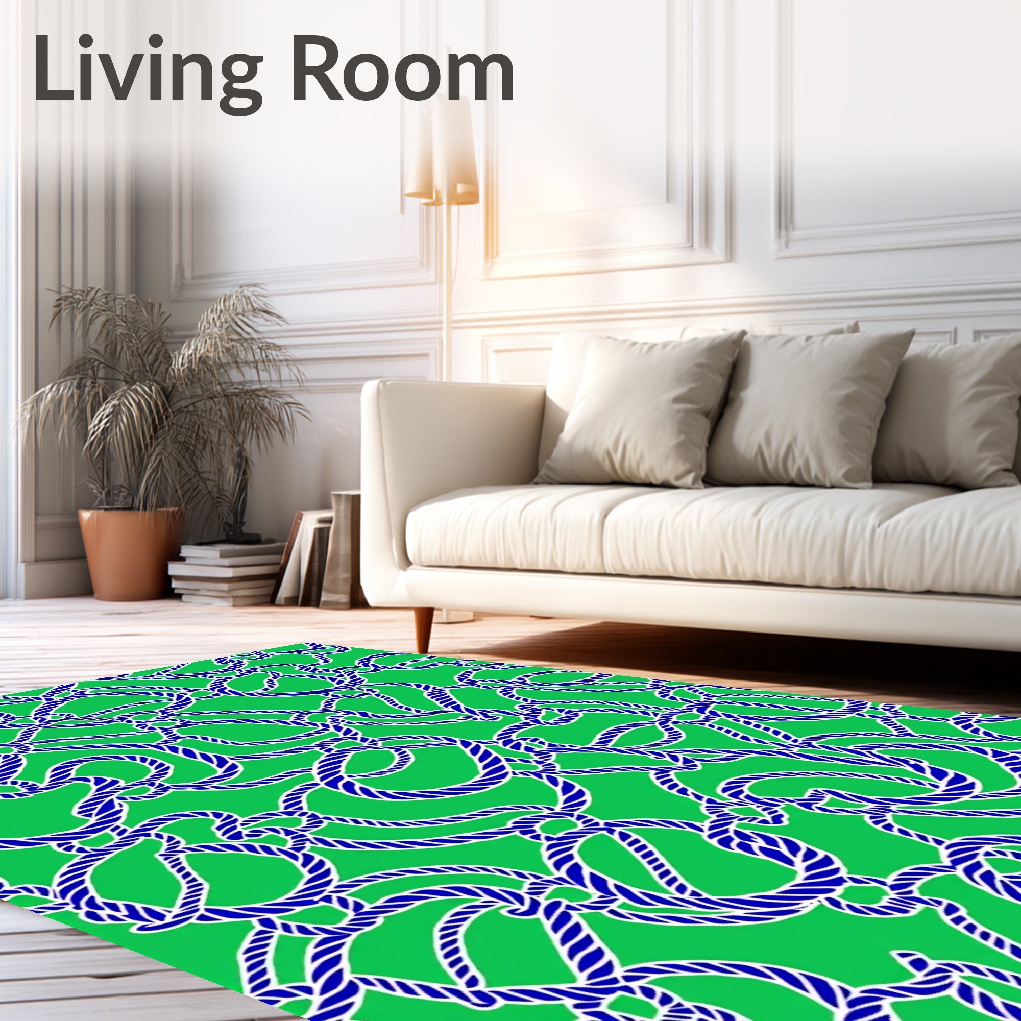 Blue Rope Nautical Green Background Rug
