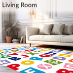 Colorful Alphabet Collage Scattered Letters Rug