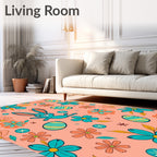 Playful Turquoise Bunny Floral Egg Medley Rug