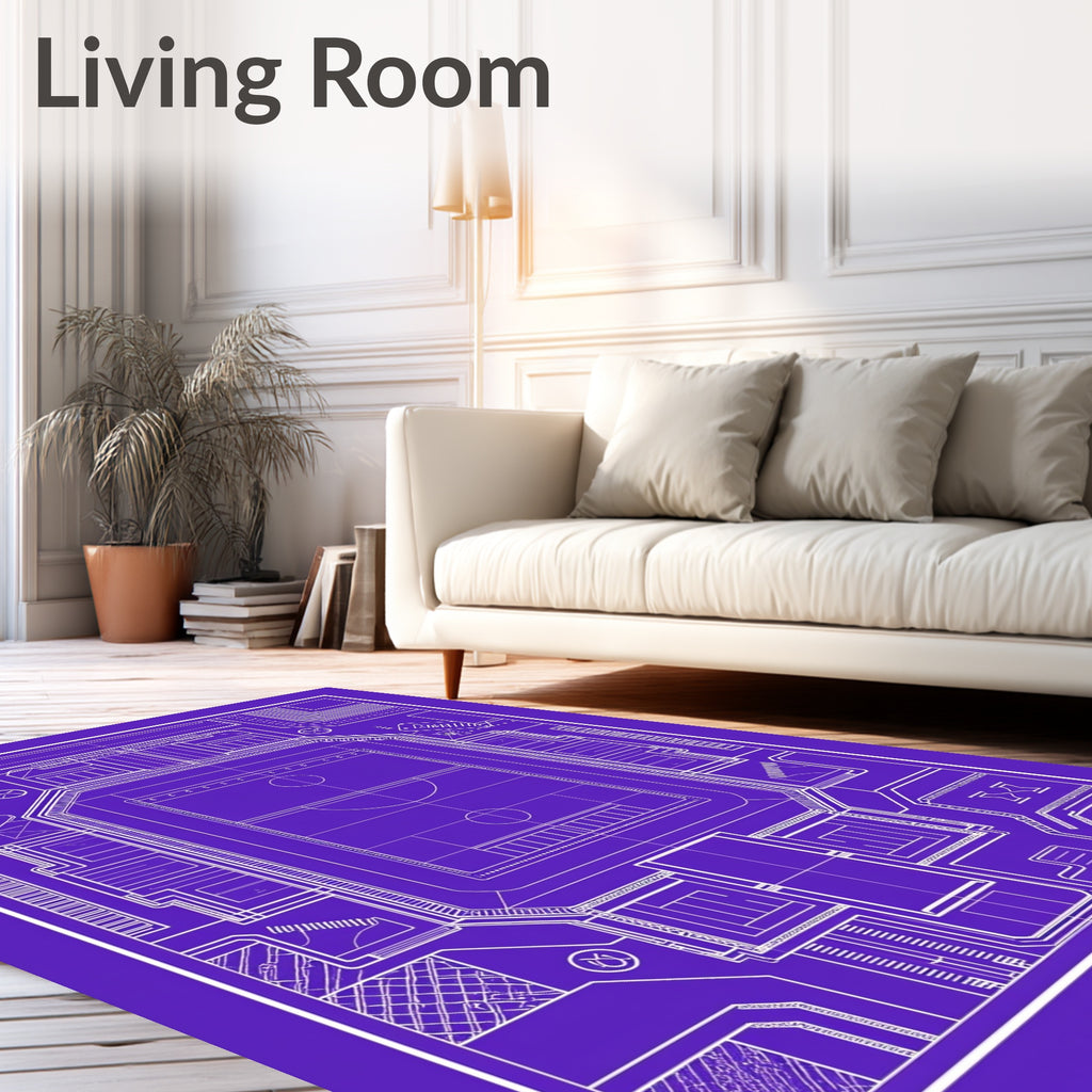 Blue Stadium Blueprint Geometric Lines Rug