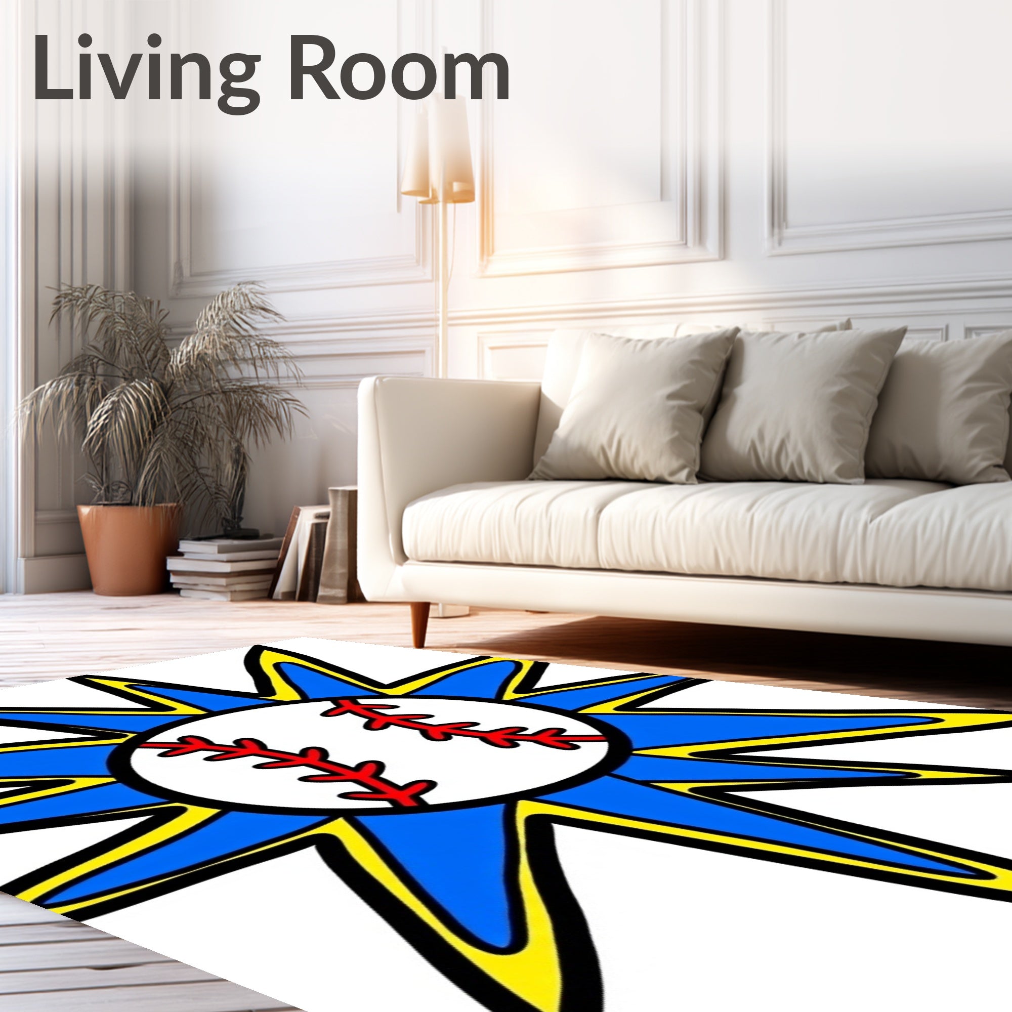 Blue Yellow Starburst Baseball Rug