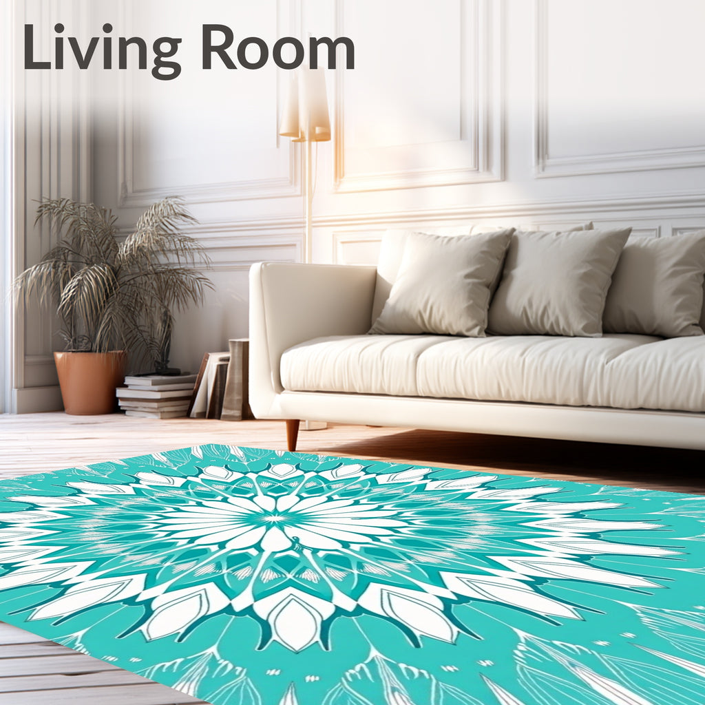Teal White Intricate Mandala Bloom Rug
