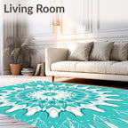 Teal White Intricate Mandala Bloom Rug