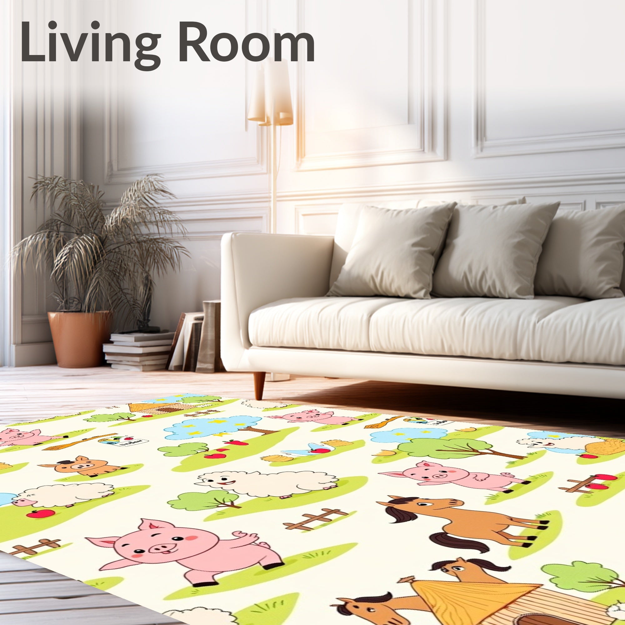 Whimsical Farm Friends Pink Pigs Sheep Rug