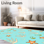 Coastal Coral Starfish Swirl Turquoise Rug