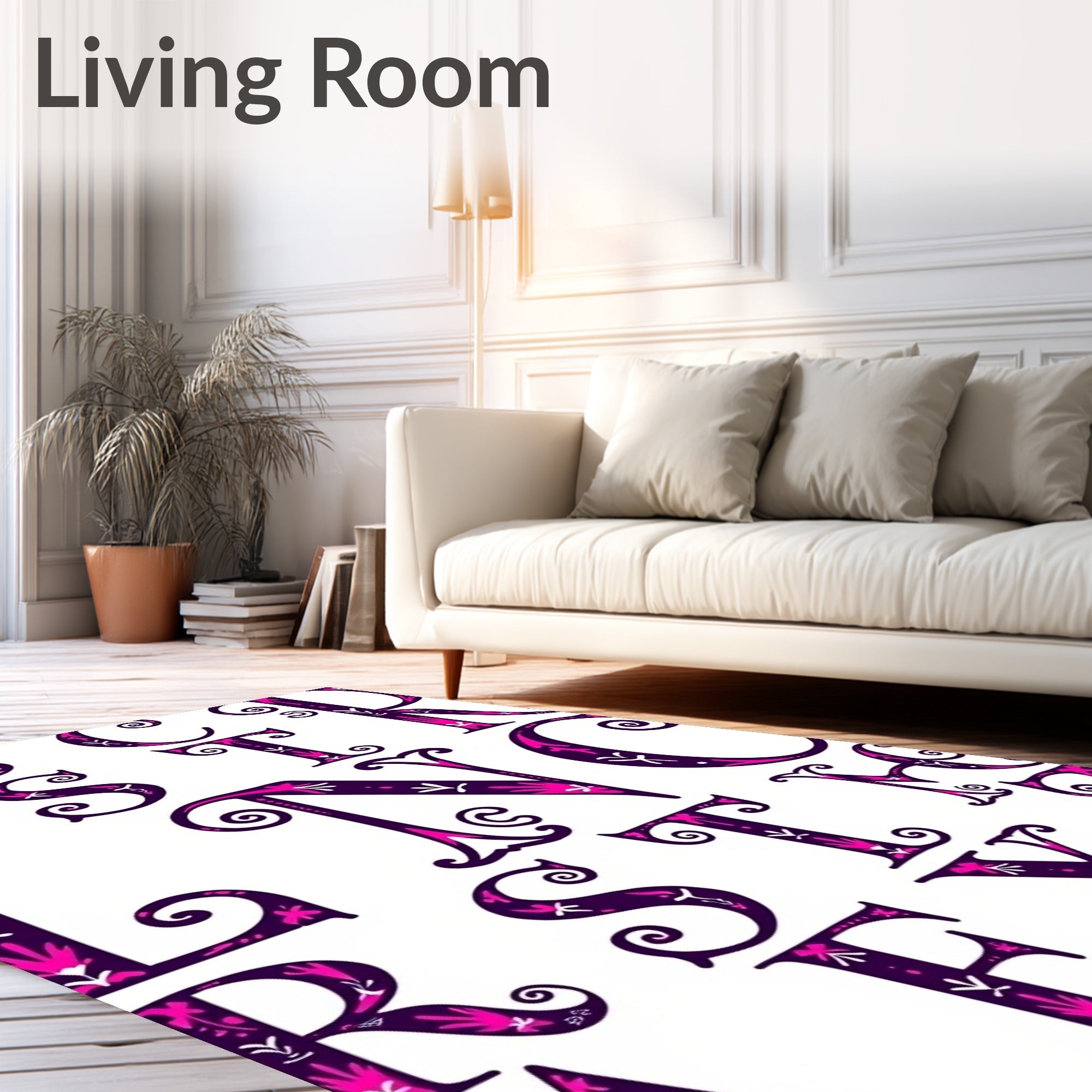 Ornate Alphabet Collage Deep Purple Pink Rug