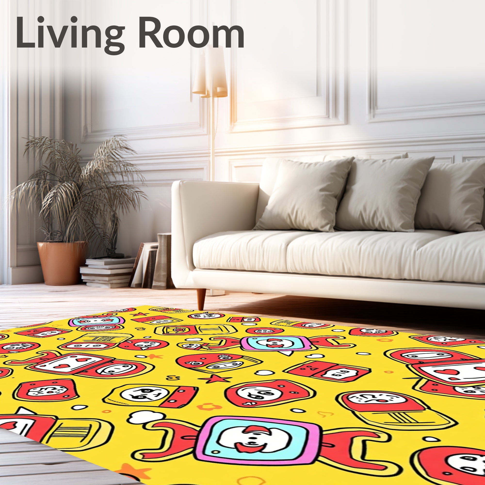 Retro Red Yellow Cartoon Characters Rug