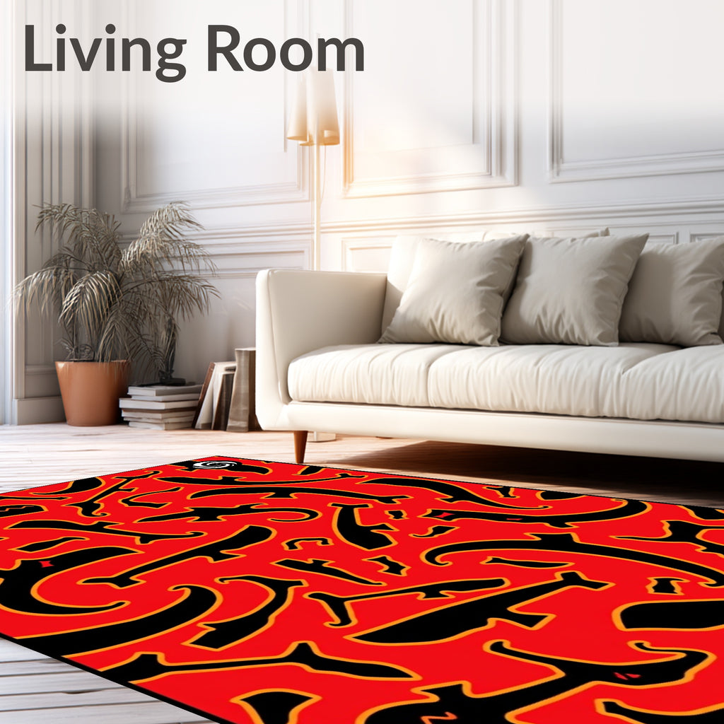 Bold Red Black Organic Forms Rug
