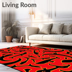 Bold Red Black Organic Forms Rug