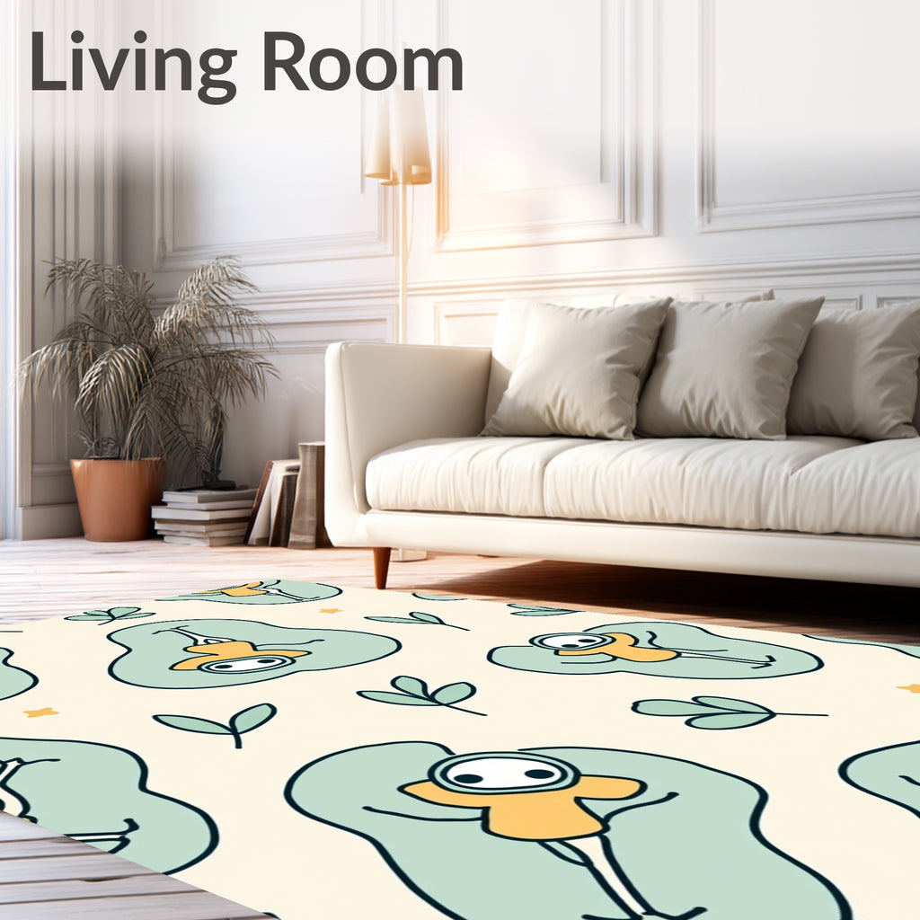Whimsical Figures In Soft Green Shapes Rug