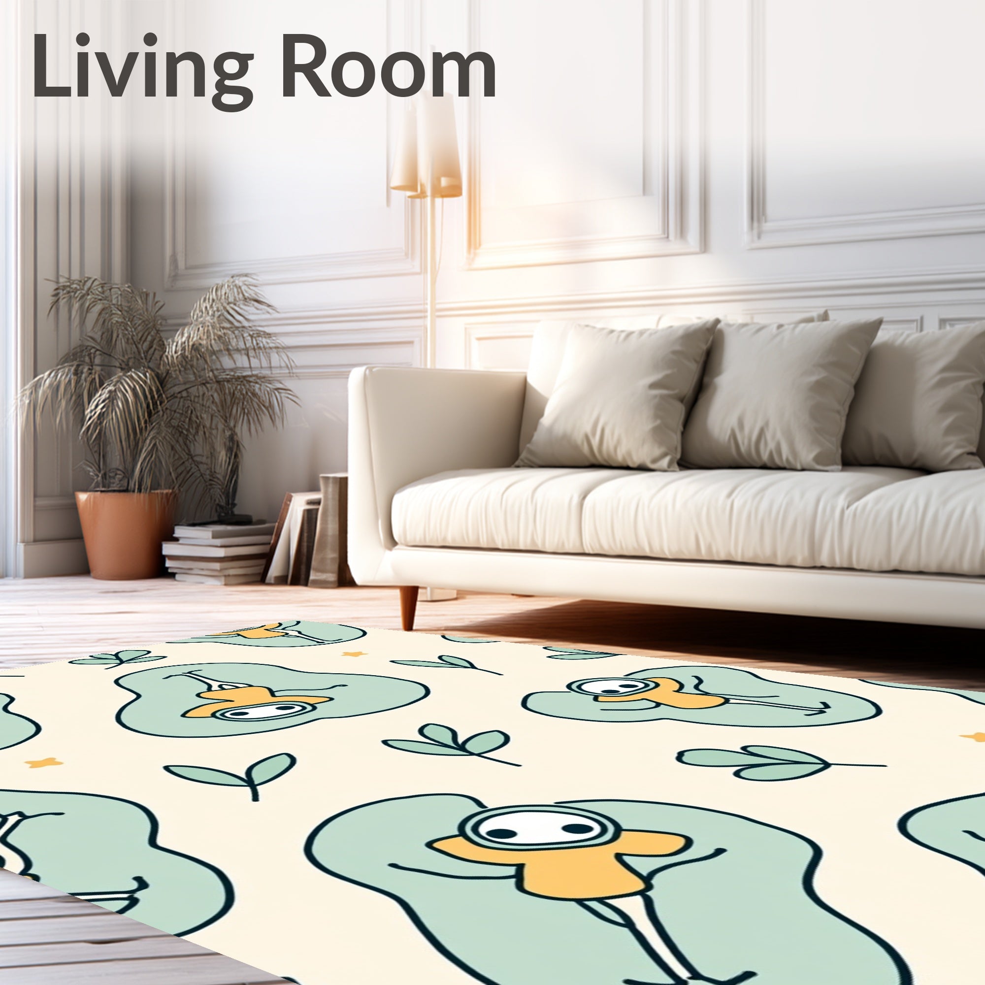 Whimsical Figures In Soft Green Shapes Rug
