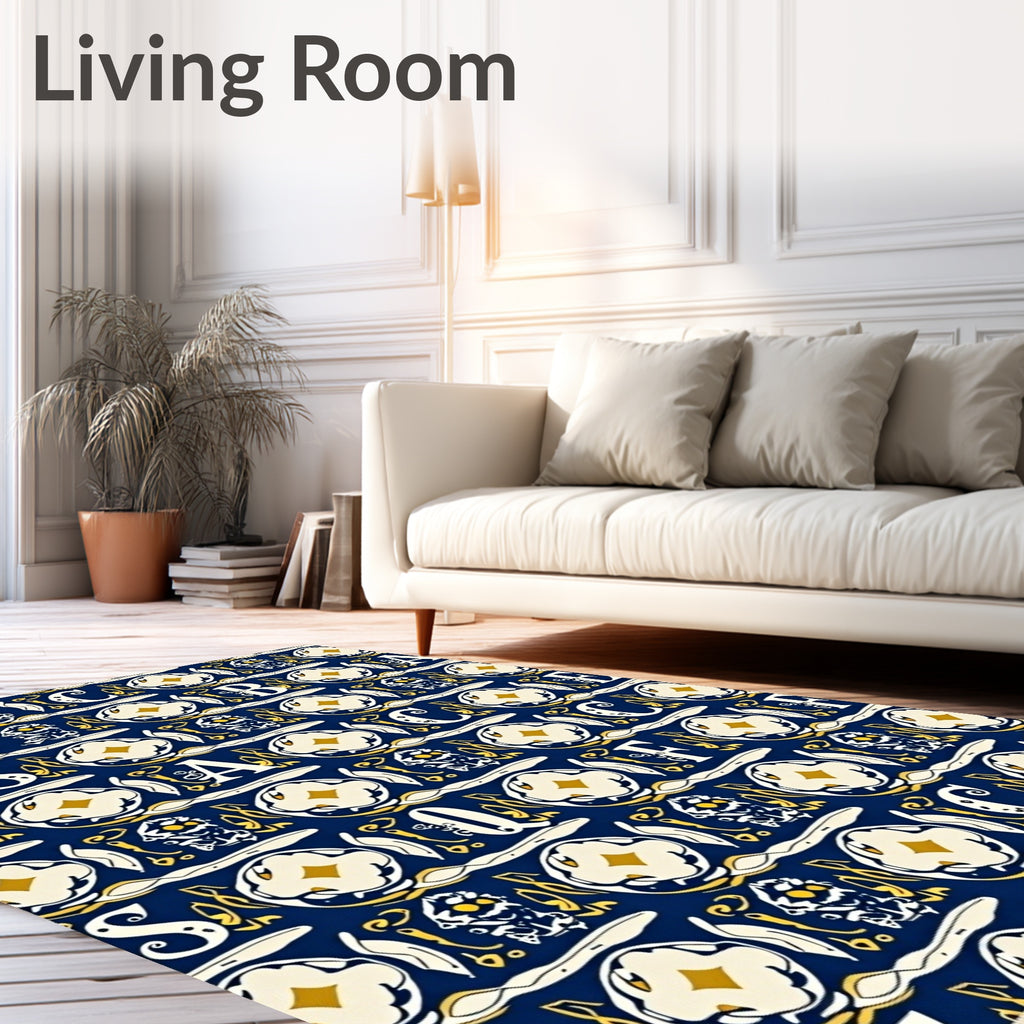 Navy Blue Golden Alphabet Medieval Tapestry Rug