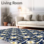 Navy Blue Golden Alphabet Medieval Tapestry Rug