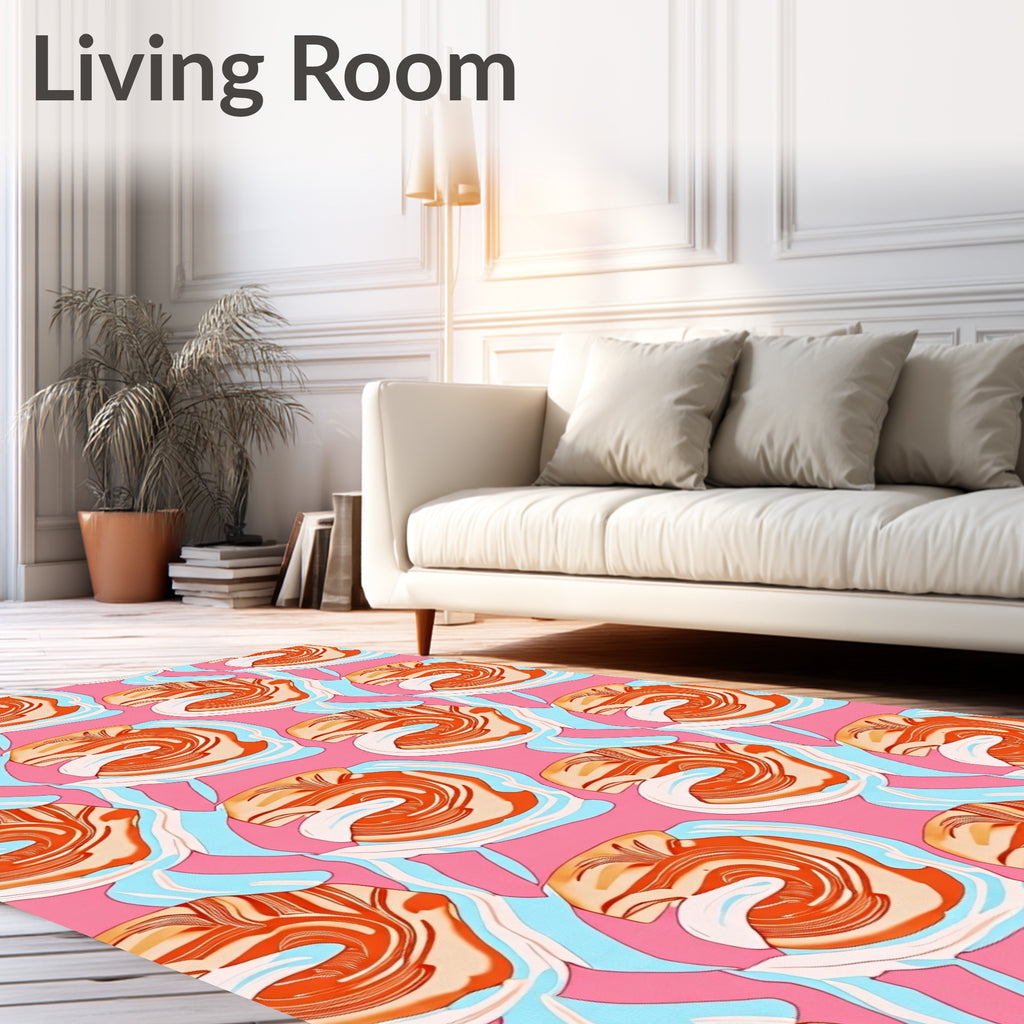 Vibrant Orange Swirl Abstract Pink Rug