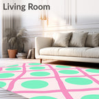 Pink Mint Polka Dot Grid Rug