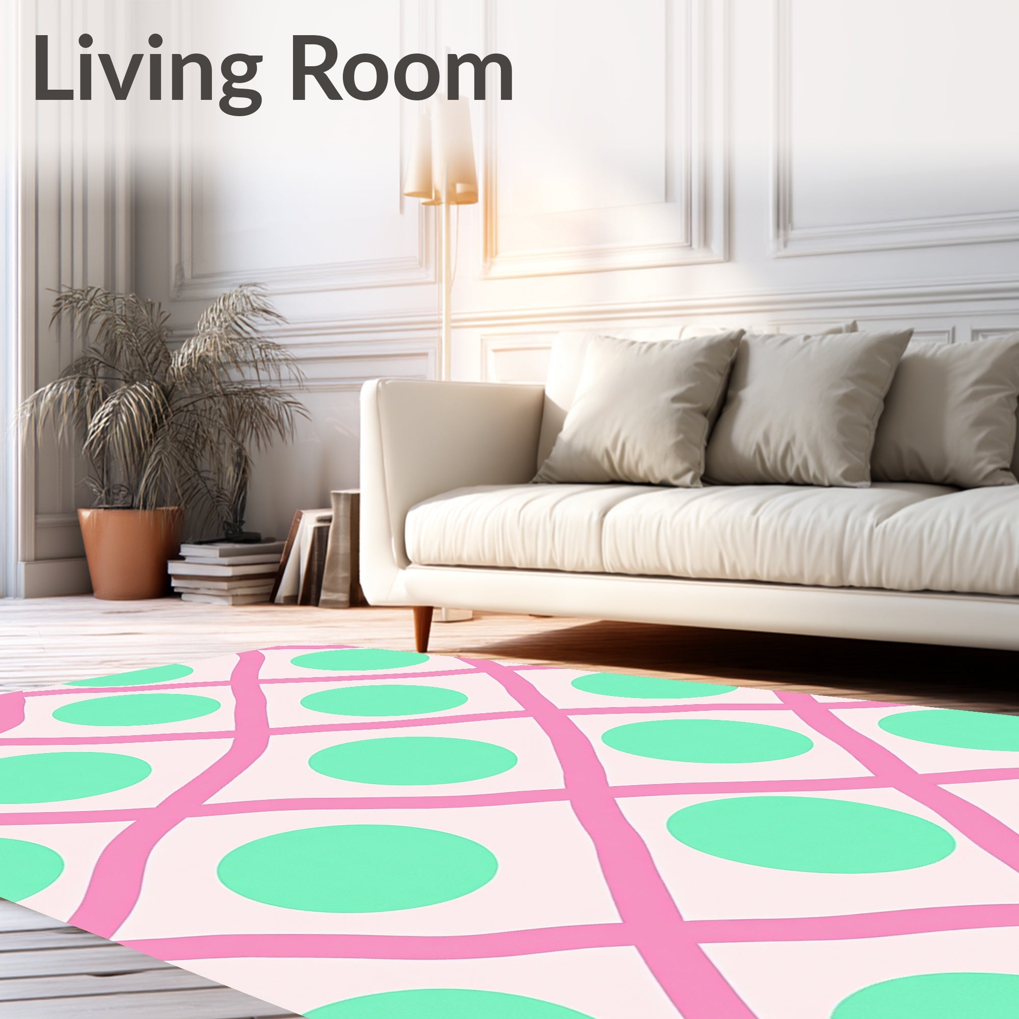 Pink Mint Polka Dot Grid Rug