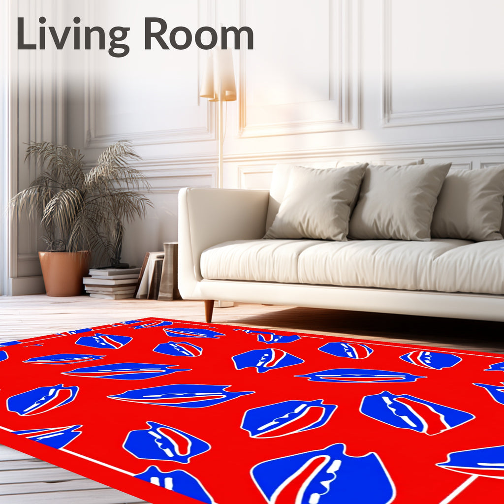 Bold Red Blue Abstract Shapes Rug