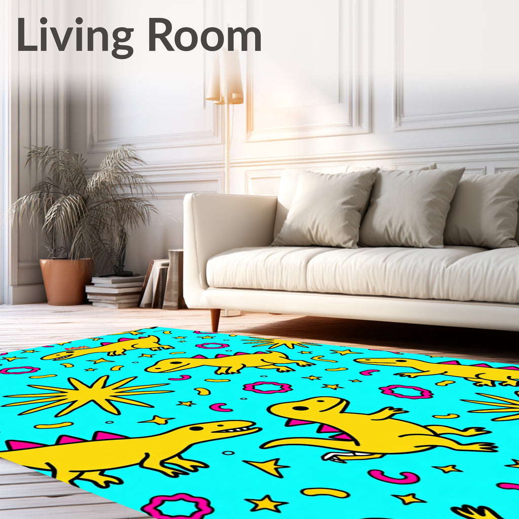 Playful Yellow Dinosaurs Whimsical Stars Rug