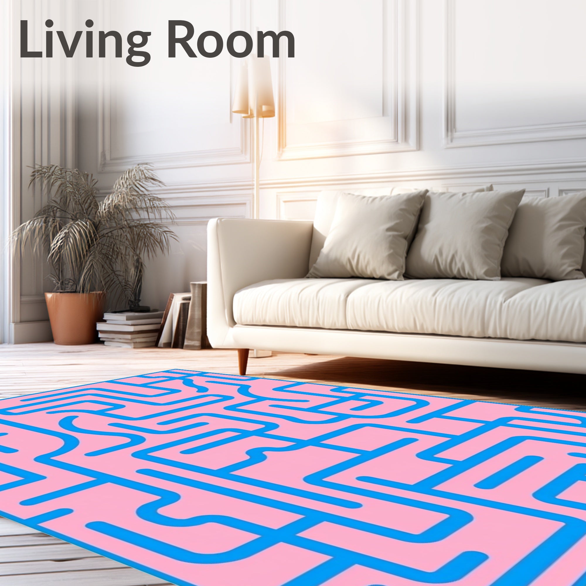 Pink Blue Maze Lines Rug