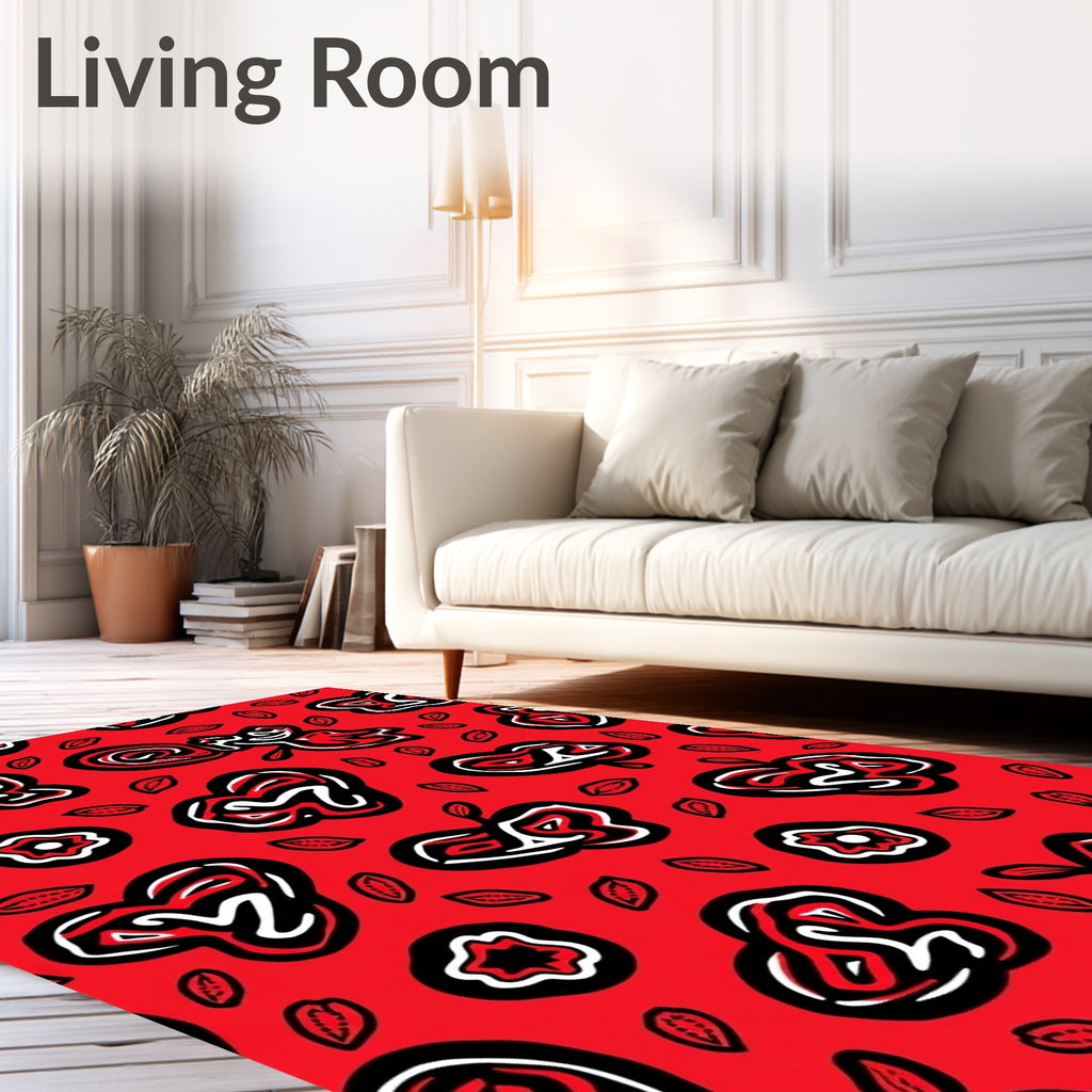 Bold Crimson Abstract Organic Shapes Rug