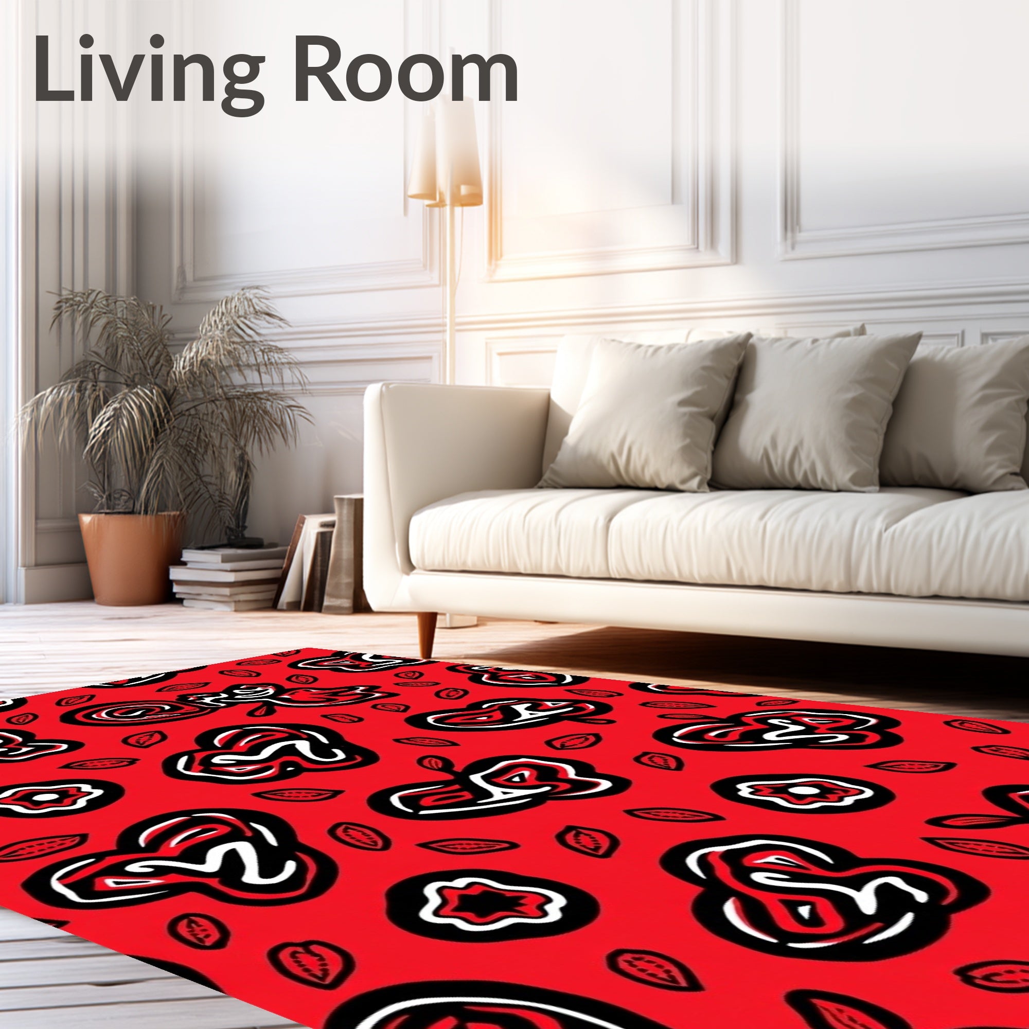 Bold Crimson Abstract Organic Shapes Rug