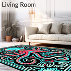 Vibrant Red Octopus Swirl Border Rug