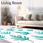 Teal Feather Fern Organic Arrangement Rug