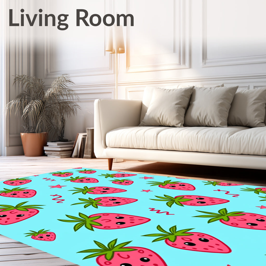 Cute Pink Strawberry Hearts Confetti Rug