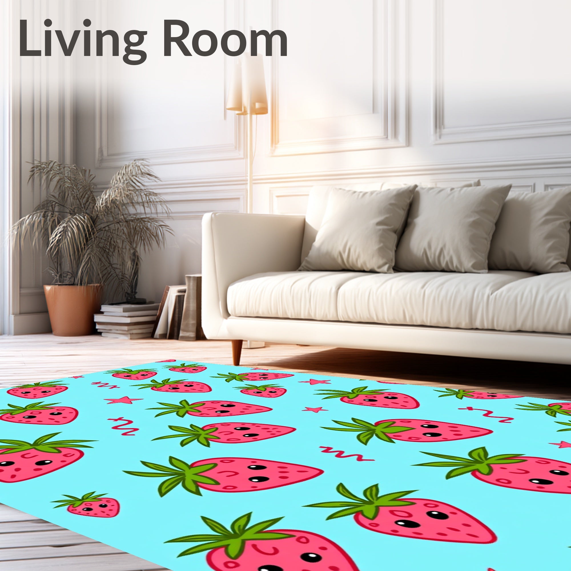 Cute Pink Strawberry Hearts Confetti Rug