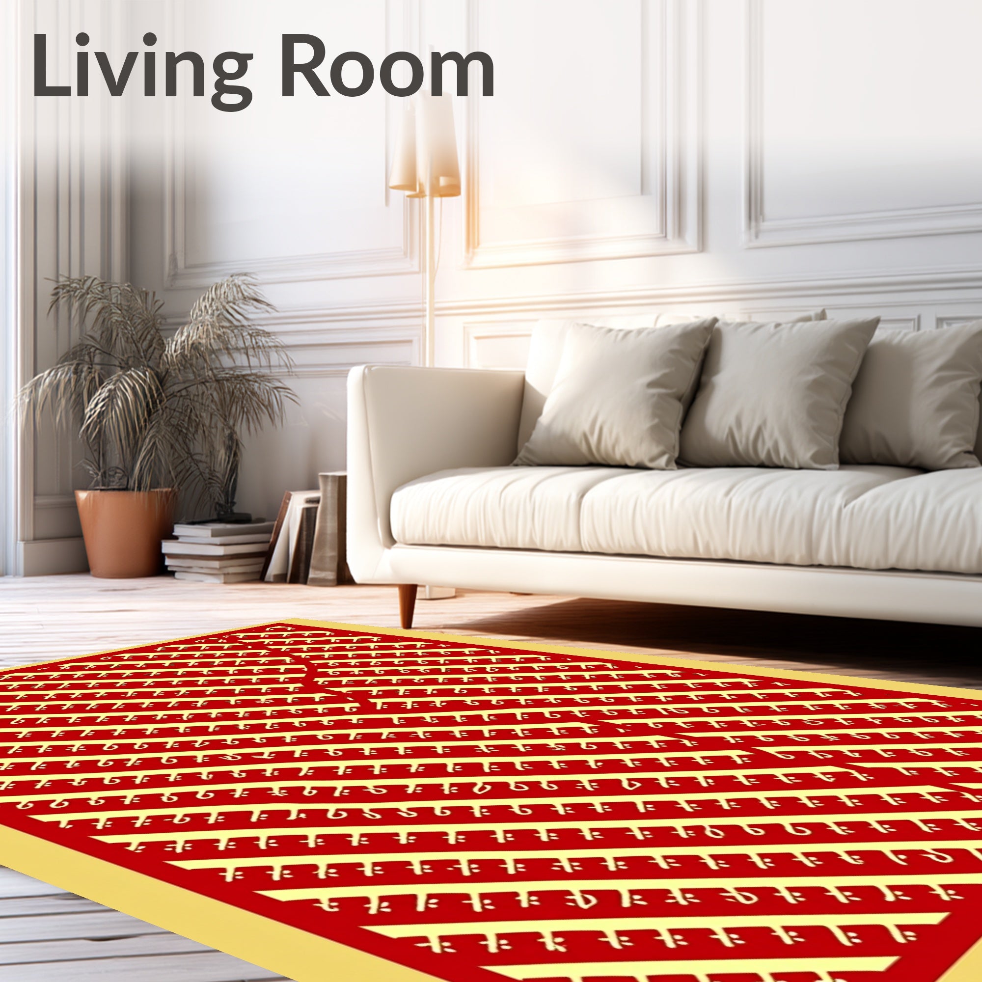 Bold Red Yellow Diagonal Script Rug