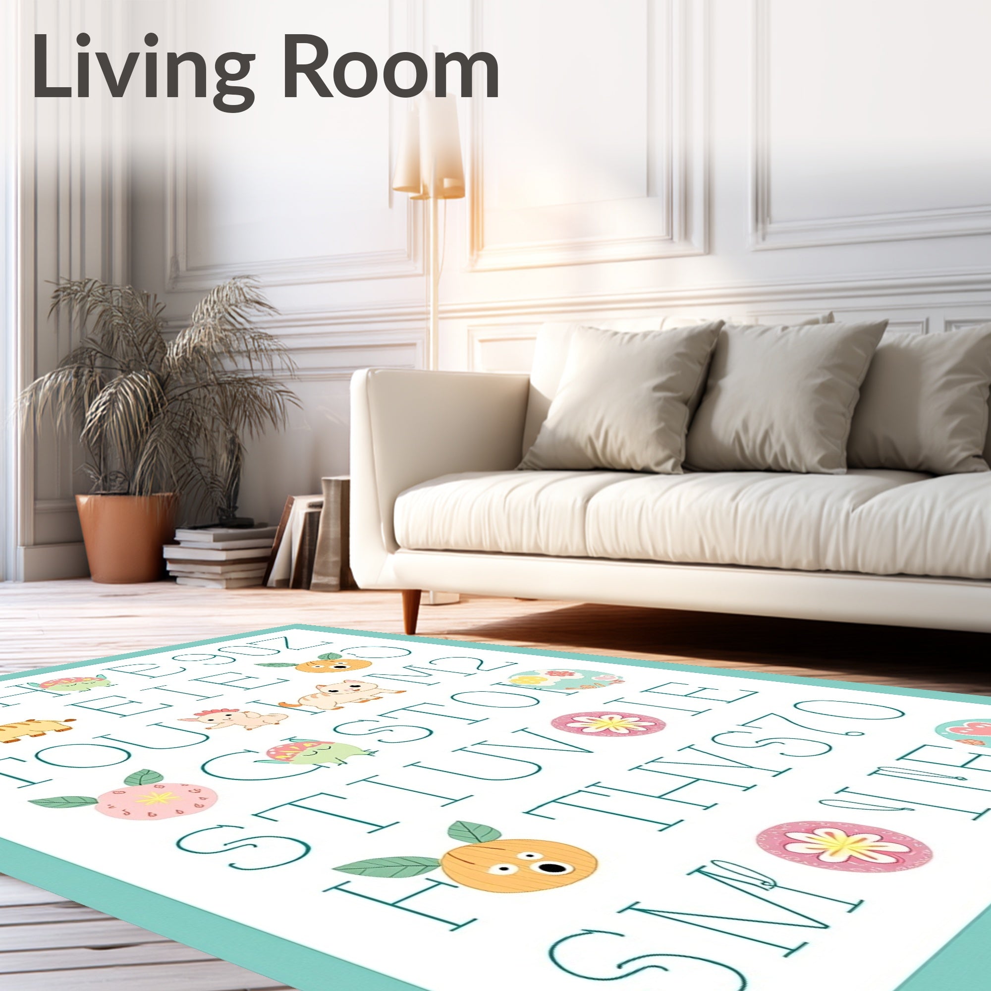 Cute Critters And Bright Flowers Alphabet Rug
