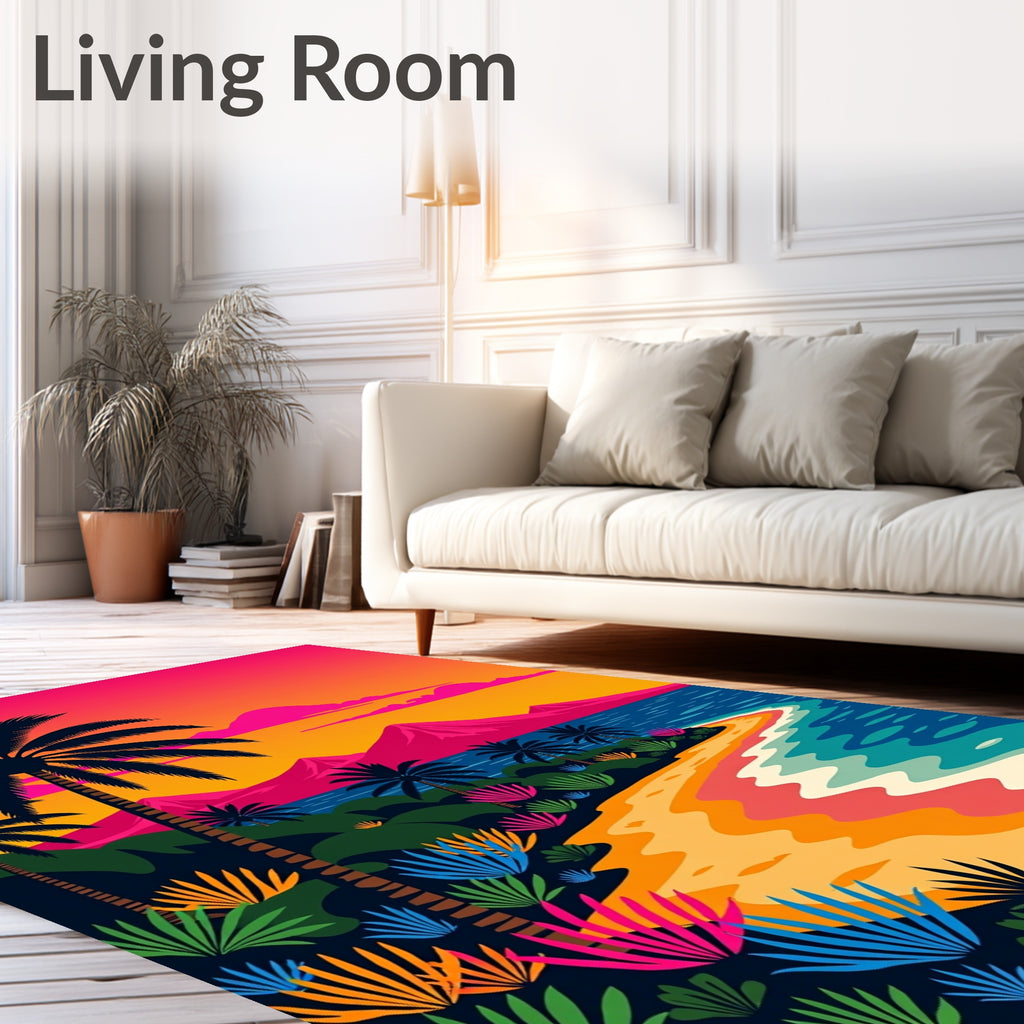 Vibrant Tropical Sunset Beach Palms Rug