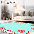 Bright Red Floral Border Light Blue Rug