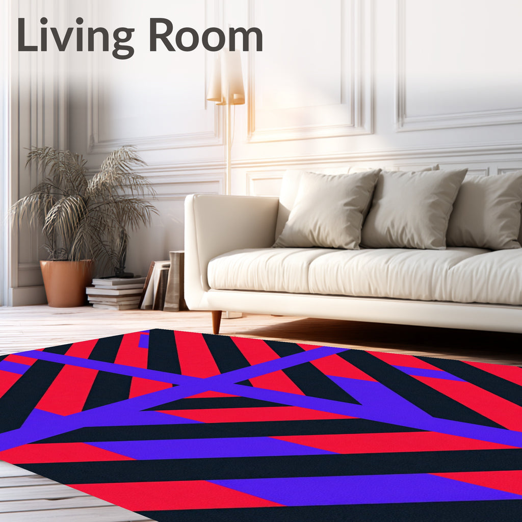 Bold Red Blue Stripped Geometric Rug