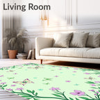 Pale Green Butterfly Floral Swirl Rug