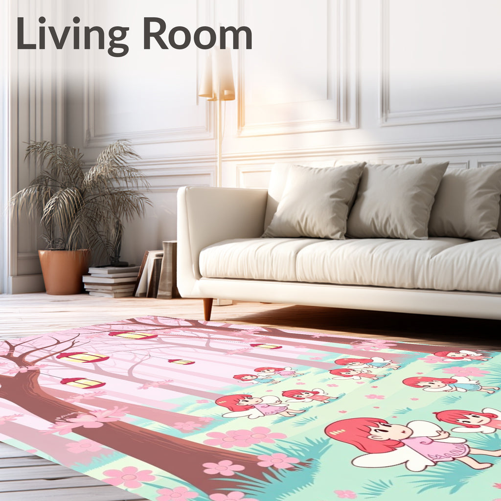 Whimsical Pink Fairy Forest Lanterns Rug
