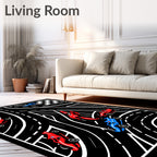 Red Blue Racing Cars Checkered Flag Rug