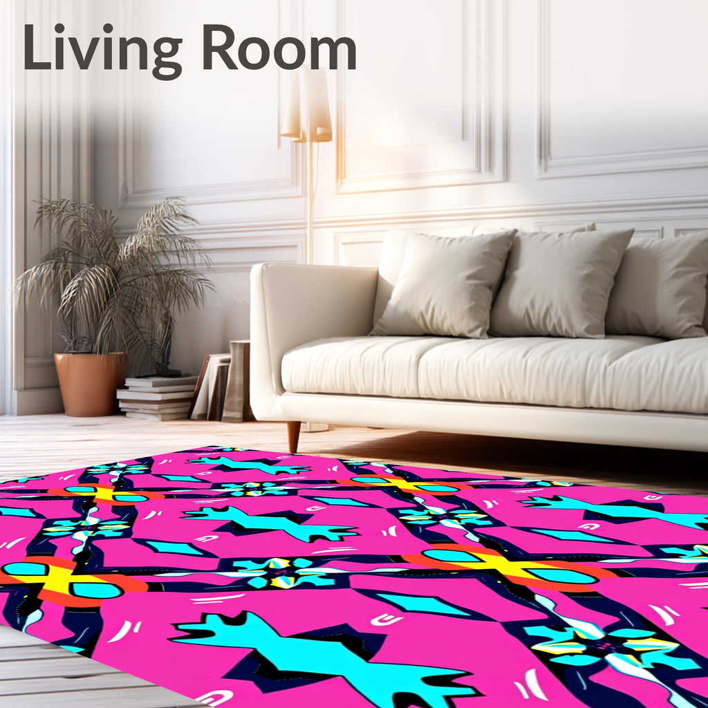 Pink Abstract Geometric Medallion Rug
