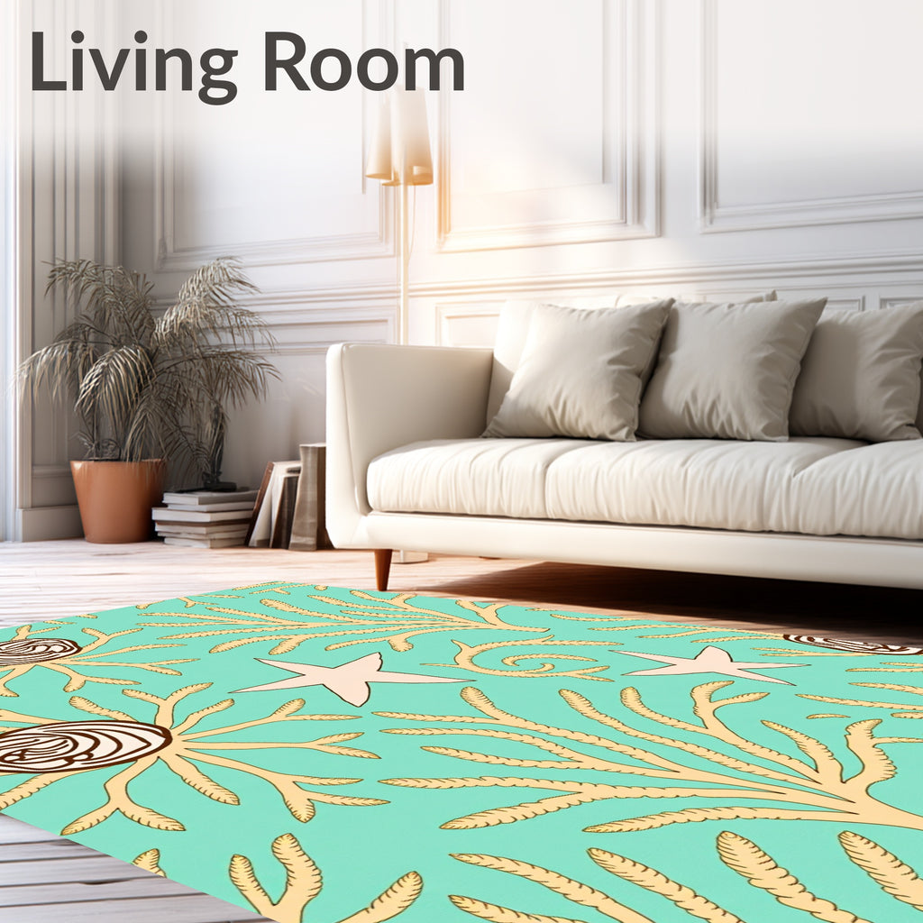Coastal Coral Starfish Swirls Rug